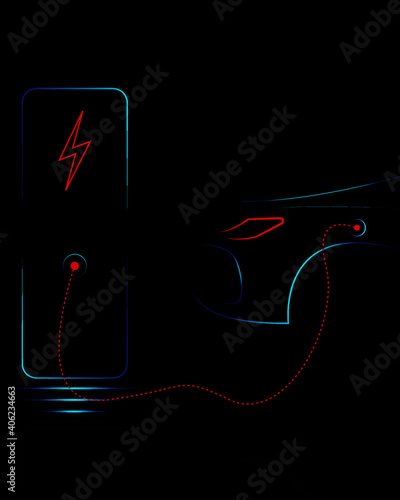 Illustration abstraction of an EV Car is charging at electric vehicle charging station, ev and latest technology concept isolated