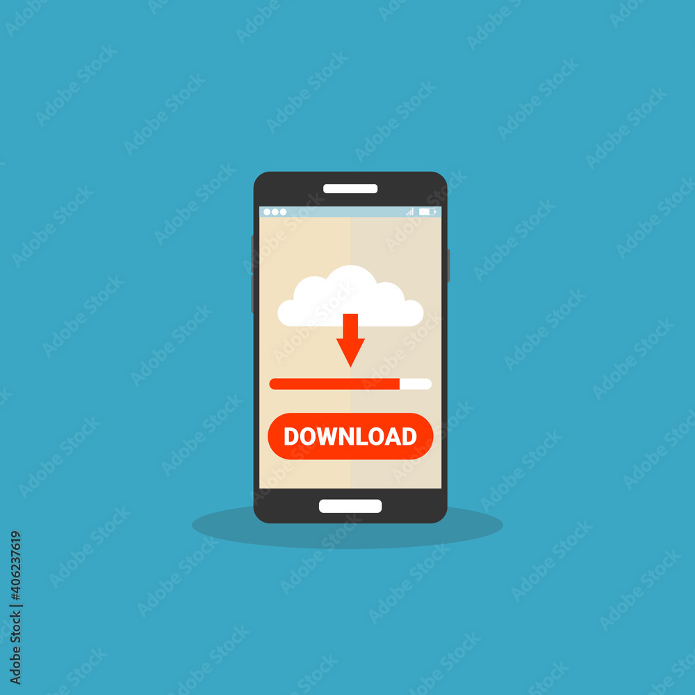 Smartphone with file download. Downloading process concept. Vector illustration.