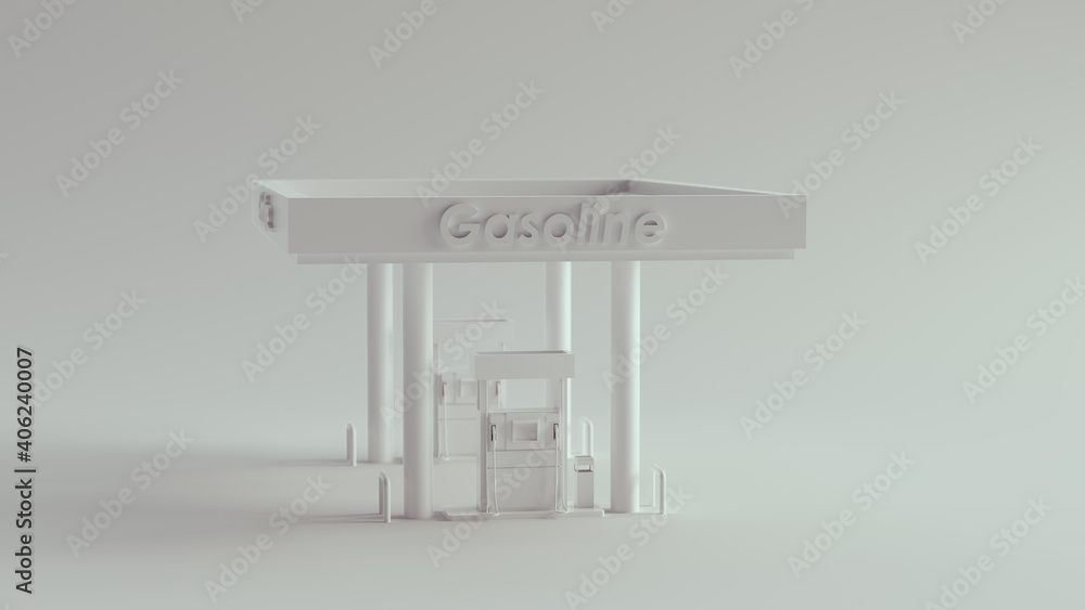 White Gasoline Station Side View 3d illustration render White Gasoline Station Side View 3d illustration render