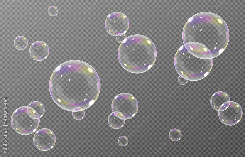 Vector soap bubble. Realistic soap bubble png, glare. Foam bubbles png. Powder, soap, detergent. Vector image. Vector soap bubble. Realistic soap bubble png, glare. Foam bubbles png. Powder, soap, detergent. Vector image.