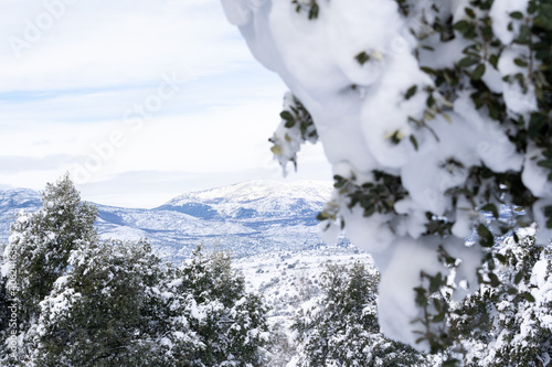 Peaking to snowy mountains in Madrid