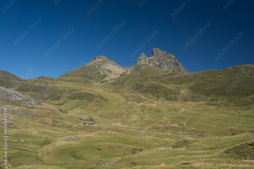 Views of the Midi D´ossau peak from the Portalet in Sallent de Gallego, Huesca, Spain