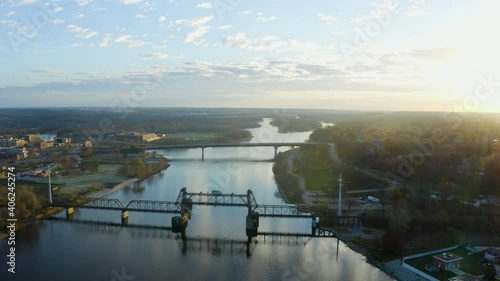 Drone Over Illinois River Bridges at Ottawa IL