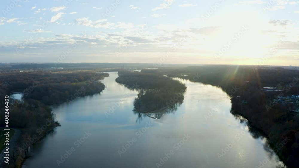 Drone Over Illinois River at Sunrise Drone Over Illinois River at Sunrise
