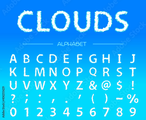 Clouds alphabet. Vector font.
