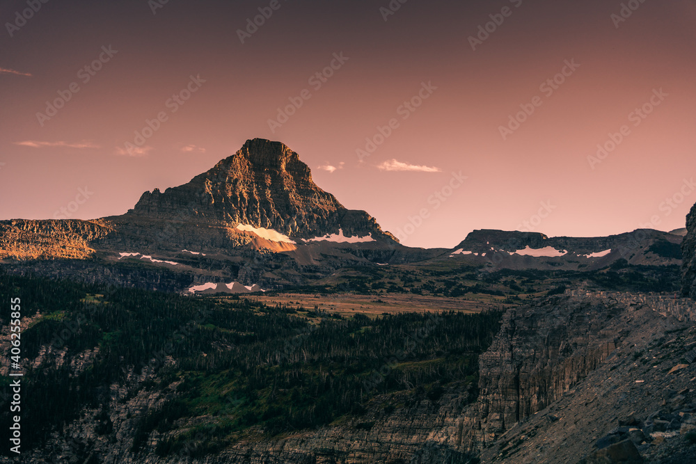 Glacier National Park mountains at sunset