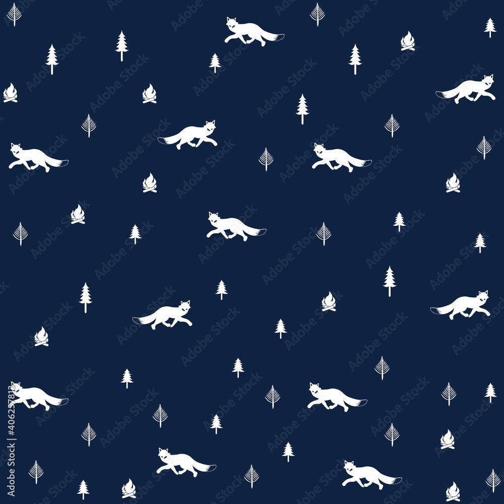 Fototapeta premium Illustration pattern fox with tree and background