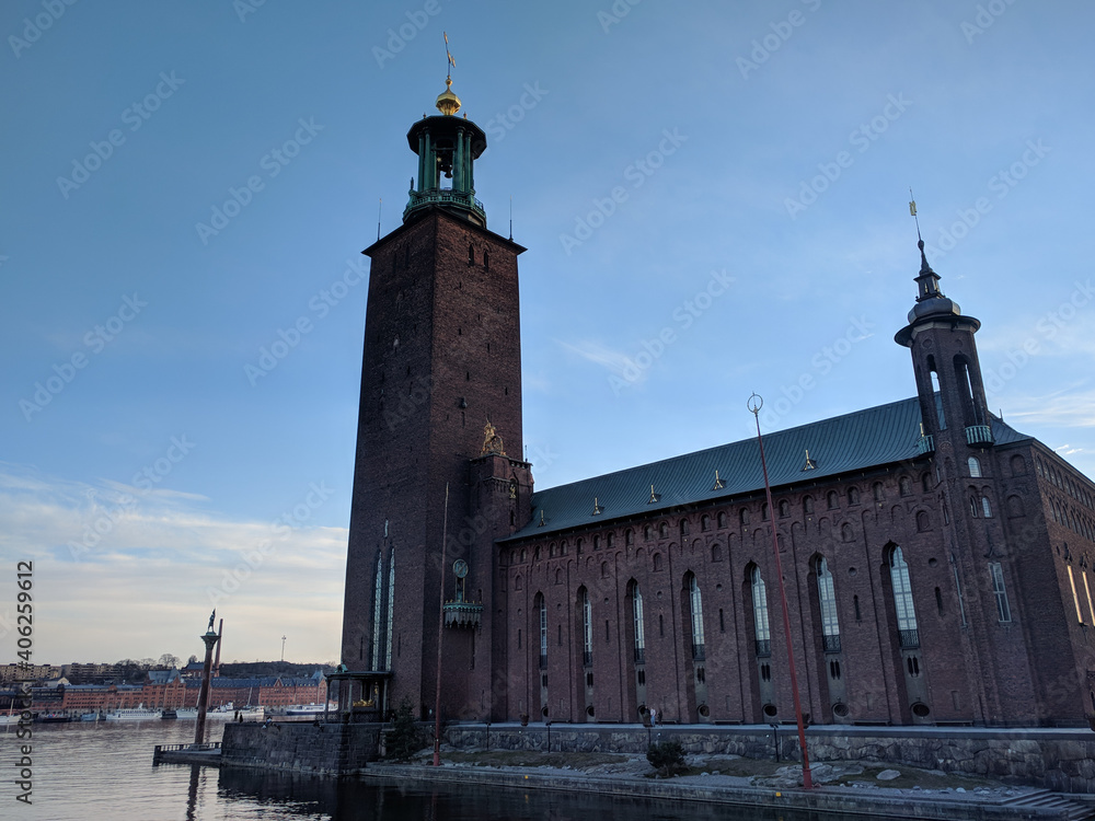 City Hall or Stadshuset at sunset light, Stockholm, Sweden. City Hall or Stadshuset at sunset light, Stockholm, Sweden.