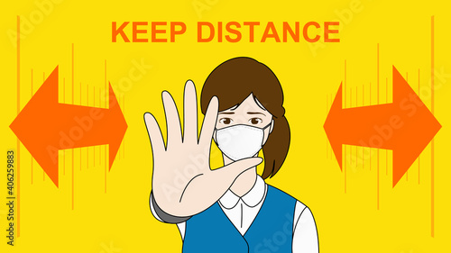 Safety message for maintain distance. Illustrations for promoting social distancing.