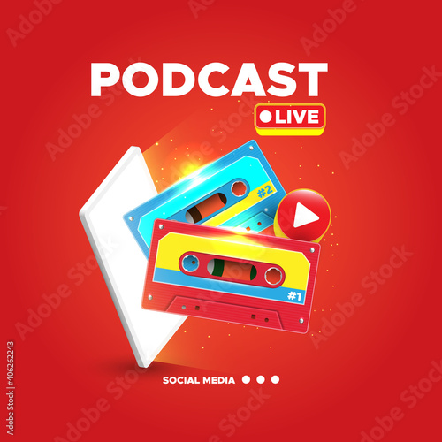 Podcast concept illustration concept with realistic cassette