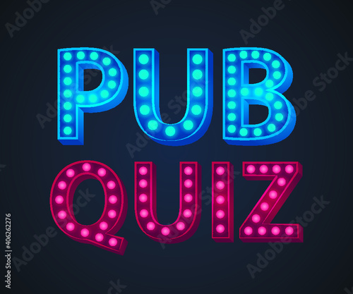 Quiz pub concept. Test, exam, answer, education, learning, internet, lottery. Vector illustration
