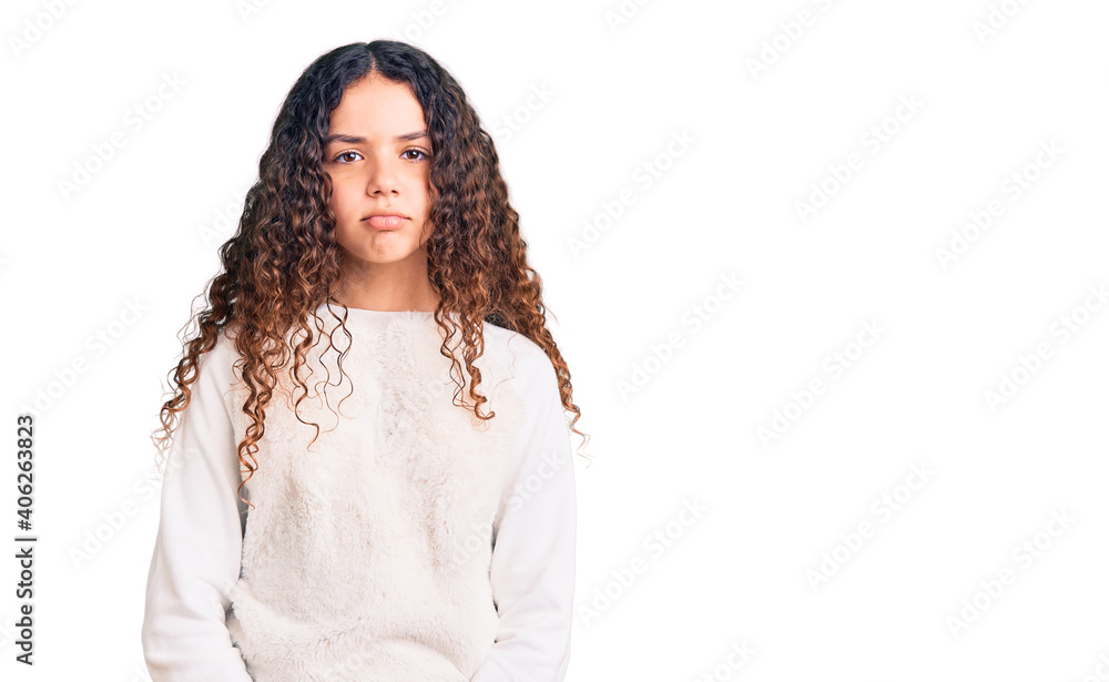Beautiful kid girl with curly hair wearing casual clothes depressed and worry for distress, crying angry and afraid. sad expression. Beautiful kid girl with curly hair wearing casual clothes depressed and worry for distress, crying angry and afraid. sad expression.