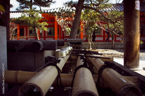 Closeup shot of pipelines in Sanjusangendo, - Kyoto photo