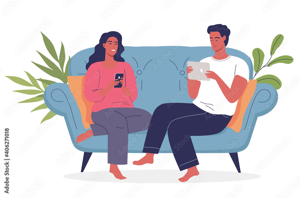 Cute couple sitting on the sofa vector illustration