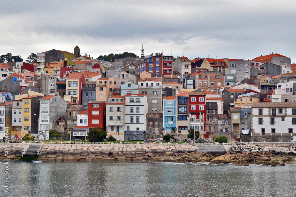 Multicolored buildings on the coast line of A Guarda Pontevedra Spain