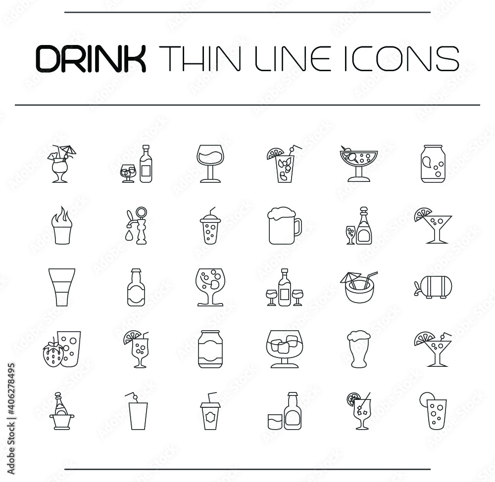 Drink thin line icon set. Vector illustration