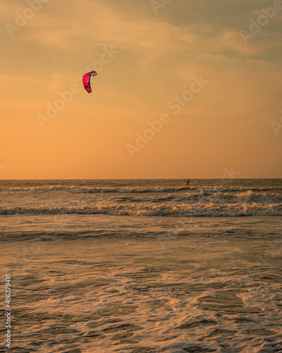 kite on the beach at sunset