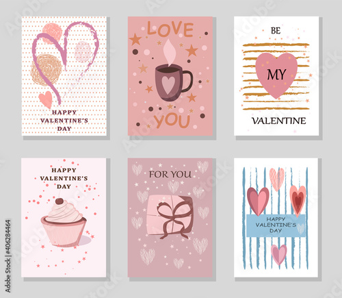 Valentine`s Day card set - hand drawn style.