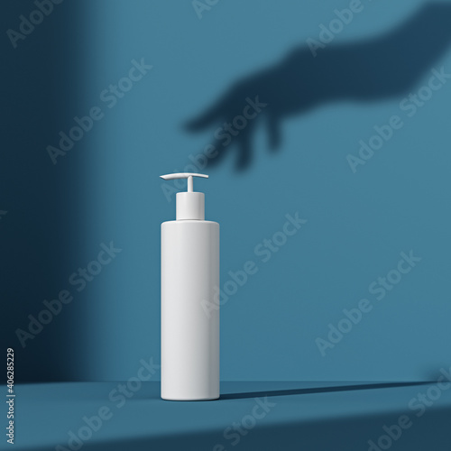 Cosmetic product display with elegant female hand shadow, color podium for skin care product presentation, 3d rendering
