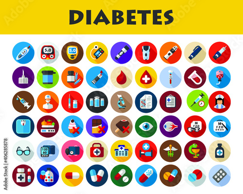 Diabetes icons set. Vector illustration