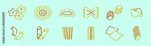 set of pasta cartoon icon design template with various models. vector illustration isolated on blue background