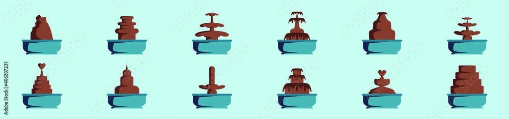 set of chocolate fountain cartoon icon design template with various models. vector illustration isolated on blue background set of chocolate fountain cartoon icon design template with various models. vector illustration isolated on blue background