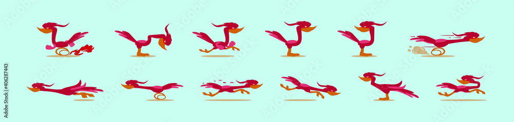 set of roadrunner cartoon icon design template with various models. vector illustration isolated on blue background
