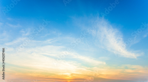 The sky is beautiful when the sun rises in the morning. Natural landscape background