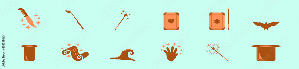 set of magic cartoon icon design template with various models. vector illustration isolated on blue background set of magic cartoon icon design template with various models. vector illustration isolated on blue background