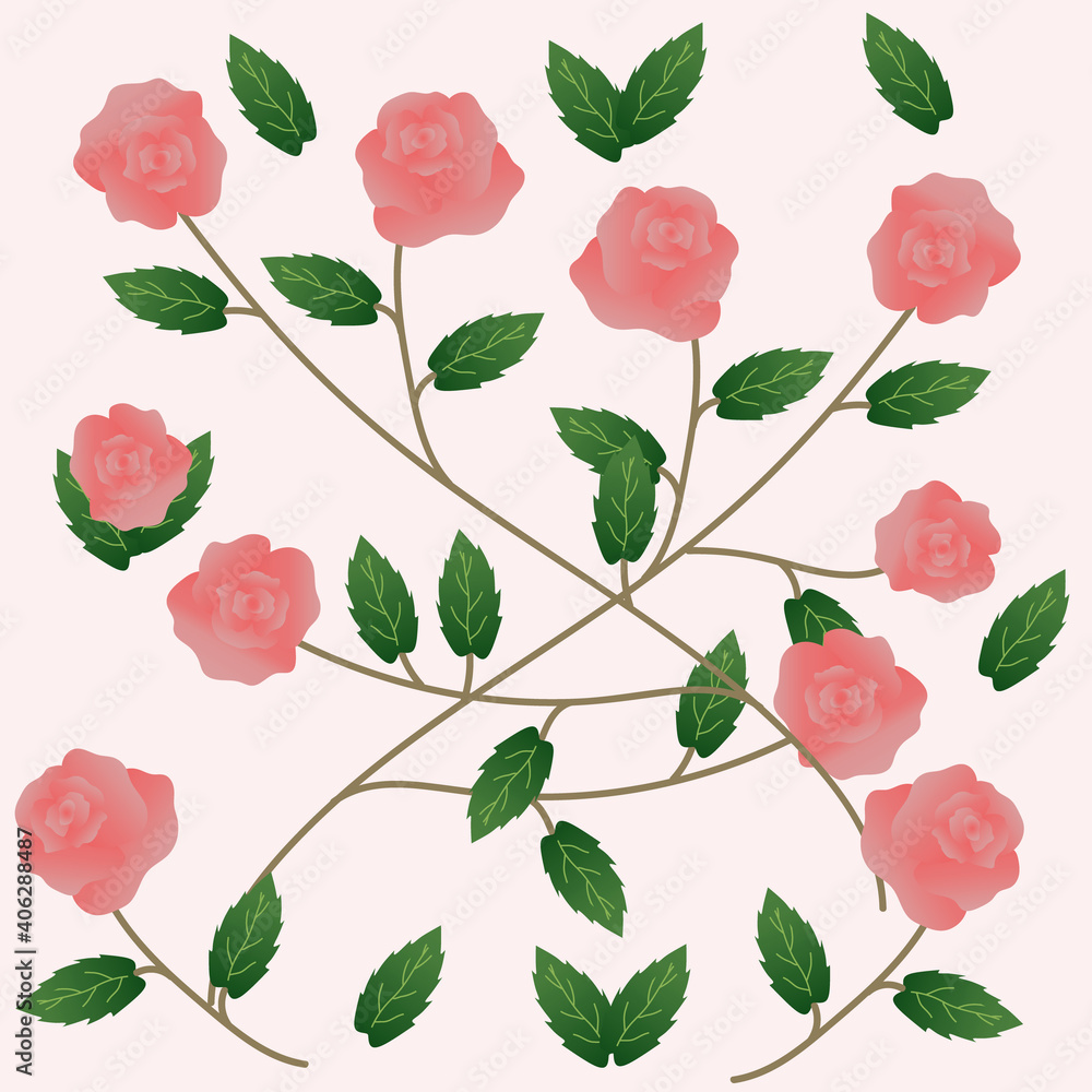 illustration of cut roses and leaves illustration of cut roses and leaves