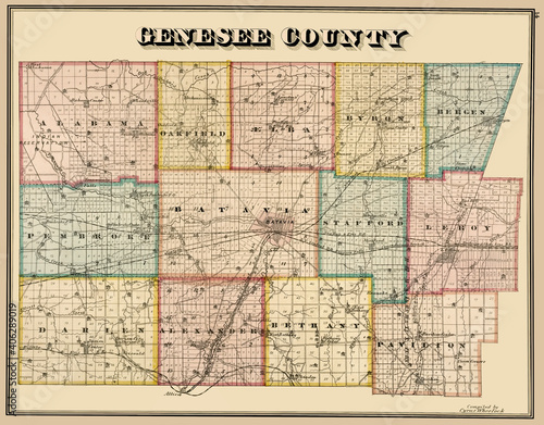 Принти на полотні Genesee County Map 1876