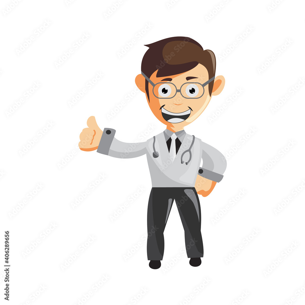Doctor Man Happy characters hospital medicine staff clothes illustration Pointing