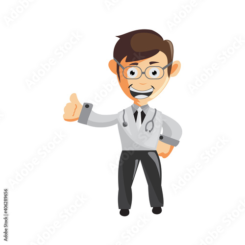 Doctor Man Happy characters hospital medicine staff clothes illustration Pointing