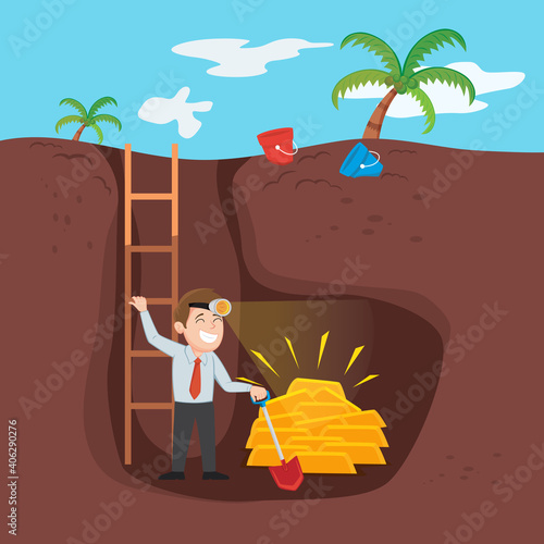 Businessman gold digger to find golden, illustration vector cartoon