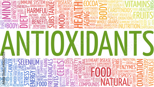 Antioxidants vector illustration word cloud isolated on a white background.