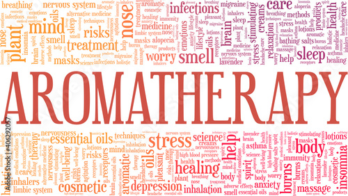 Aromatherapy vector illustration word cloud isolated on a white background.