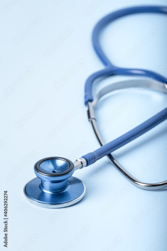 Stethoscope on blue background, Healthcare. Stethoscope on blue background, Healthcare.
