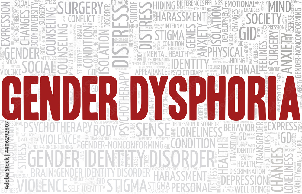 Gender dysphoria vector illustration word cloud isolated on a white background.