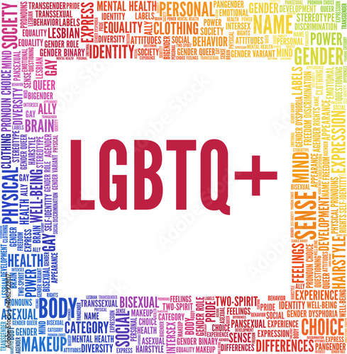 LGBTQ+ vector illustration word cloud isolated on a white background.