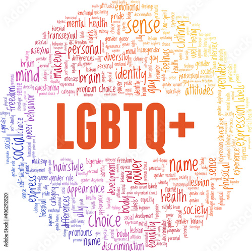 LGBTQ+ vector illustration word cloud isolated on a white background.