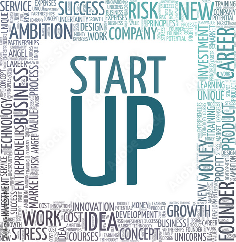 Startup vector illustration word cloud isolated on a white background.