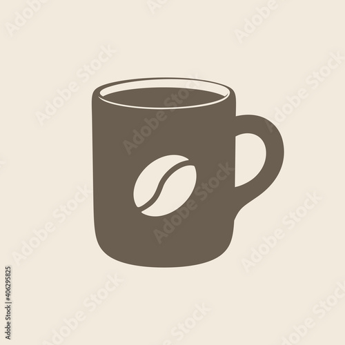 Brown full coffee mug vector illustration. Simple flat minimal clip art design. Logo, sign symbol for cafe shop, caffeine business, menu element, etc.