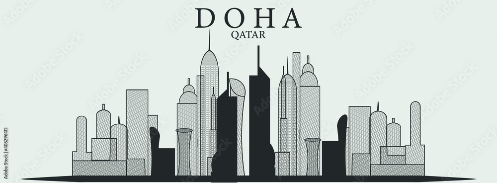 Doha, Qatar building, vector illustration.