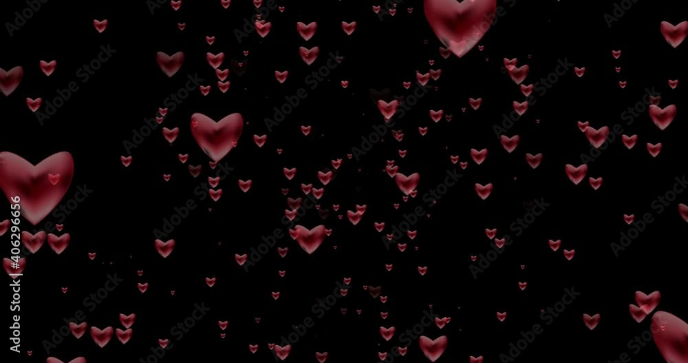 4k video. Flying hearts animation on black. 3D ruby red flying hearts generated like particles. Festive effect, soaring hearts. Motion graphics. Video for social media posts, Valentines Day template. 4k video. Flying hearts animation on black. 3D ruby red flying hearts generated like particles. Festive effect, soaring hearts. Motion graphics. Video for social media posts, Valentines Day template.