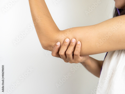 hand woman injured wrist,with clipping paths.