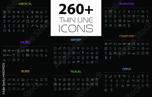 Large thin line icons set. Quality sign. Vector symbols.