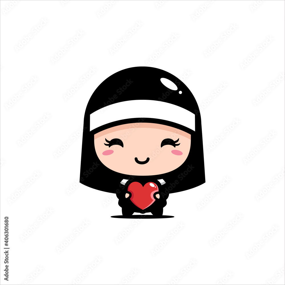 cute nun character designs hugging love