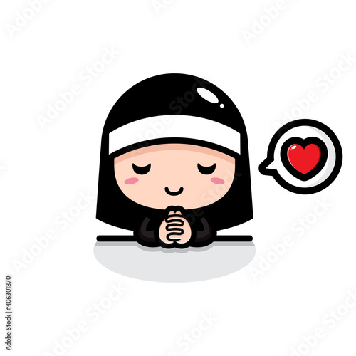 cute nun character design is praying