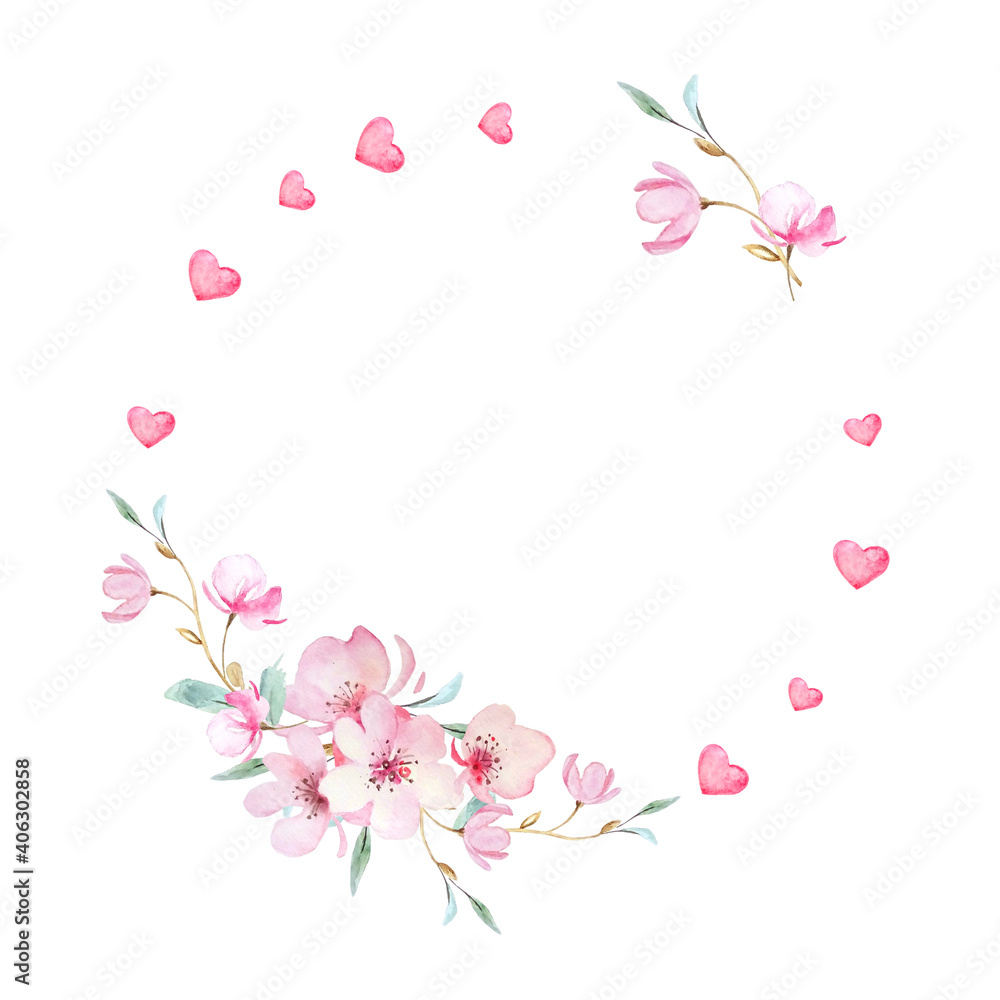 Floral wreath for Valentine's day with beautiful sakura flowers