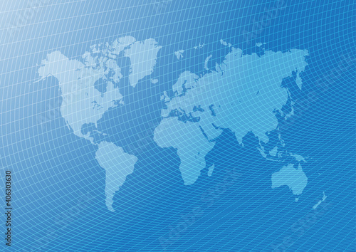World map blue background with curved wavy line technology concept.